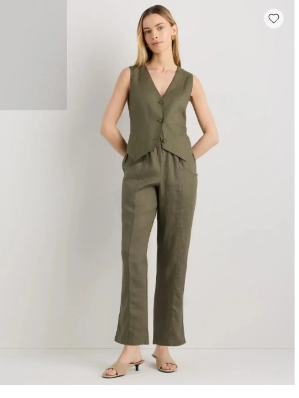 Quince 100% European Linen Tapered Ankle Pants – Light Green – Size Large